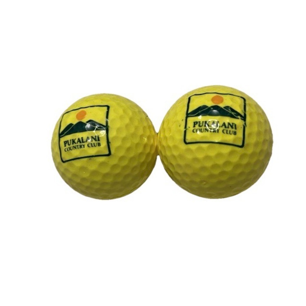 Vintage Set 2 PUKALANI COUNTRY CLUB MAUI Hawaii LOGO GOLF BALL Yellow Spalding